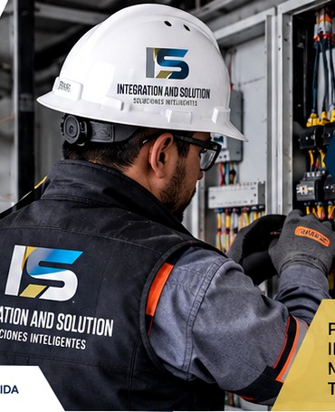 Técnico de Integration and Solution trabajando en un tablero eléctrico